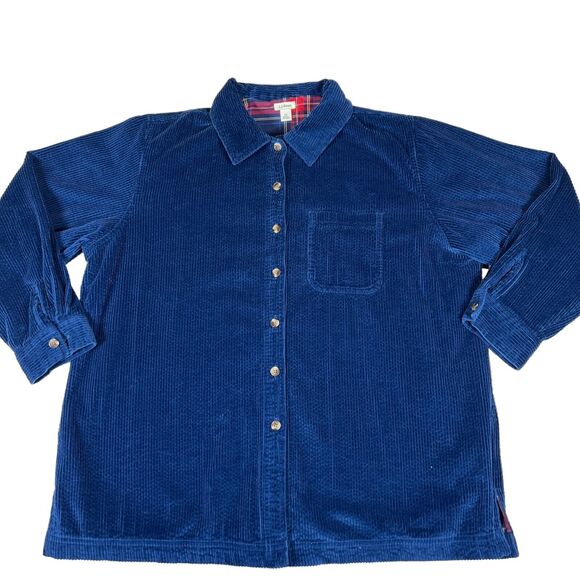 L.L. Bean Tops - LL BEAN Women's Blue Flannel-Lined Corduroy Shirt Jacket 1X Work